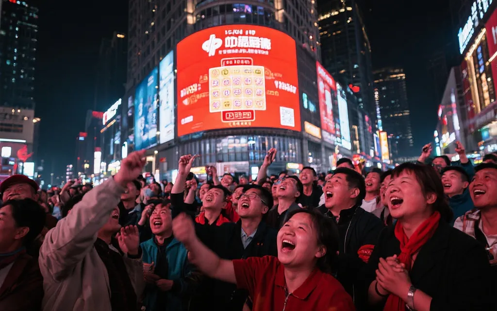 彩民盯着开奖结果大屏幕,期待与热议